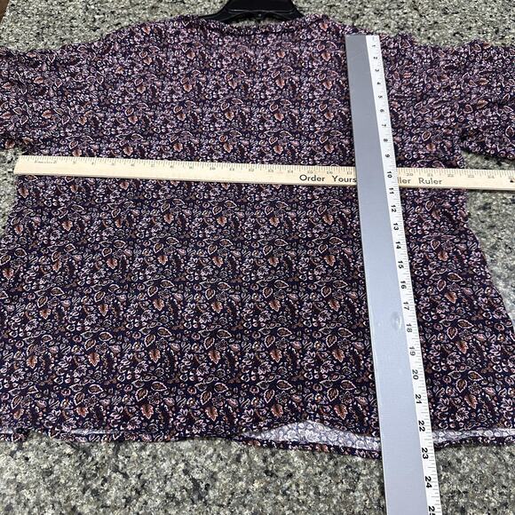 Studio B by Bobeau Shirt Plus 1X Blue Brown Pink Floral Boho Peasant Tunic Top - Picture 4 of 8